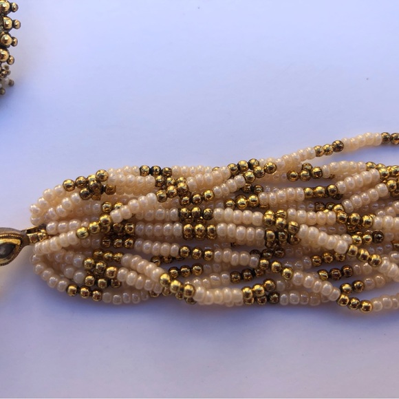 Indian Antinque Cream and Gold Choker Necklace and Earrings - Picture 3 of 5